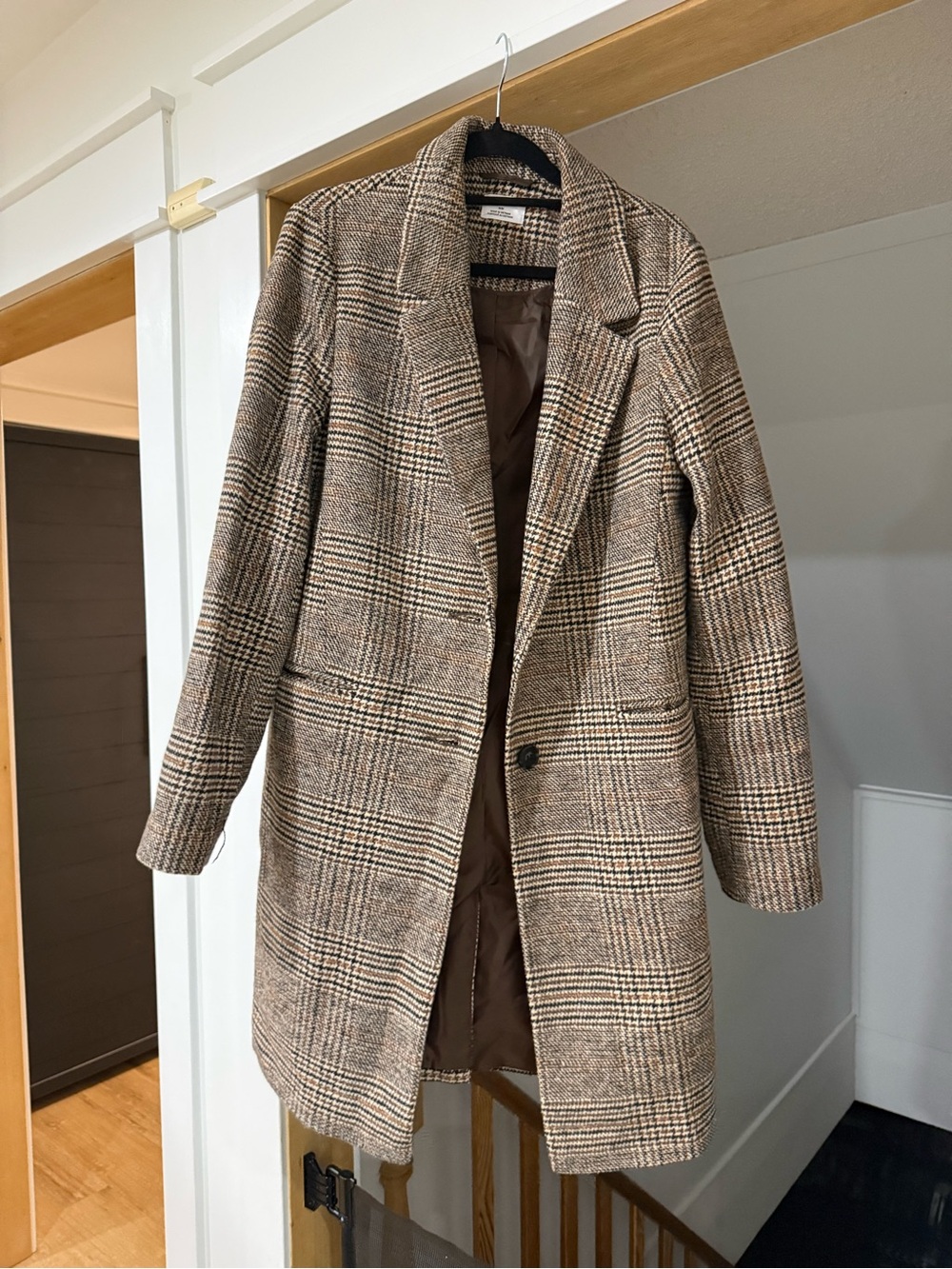 Ardene Brown Plaid Single-Button Pea Coat